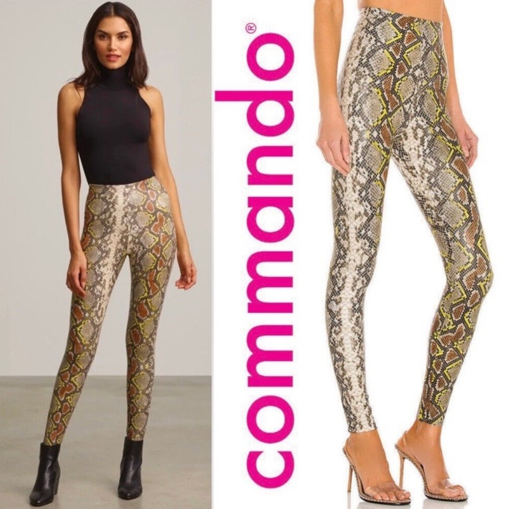Commando Faux Leather Animal Print Leggings | Neon Snake | Size XS